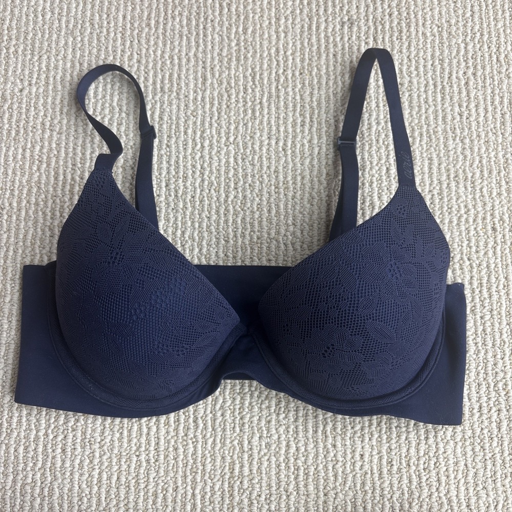 Smoothez By Aerie 34C Bra Blue Plunge Padded Underwire Pullover